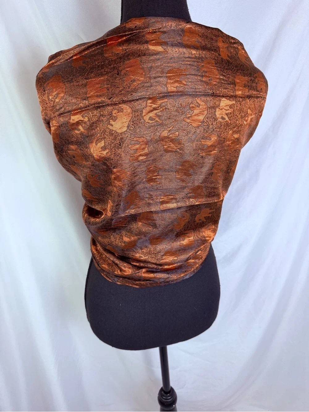 Luxury Copper Elephant Jacquard Shawl Wrap Metallic Pashmina Scarf Boho
